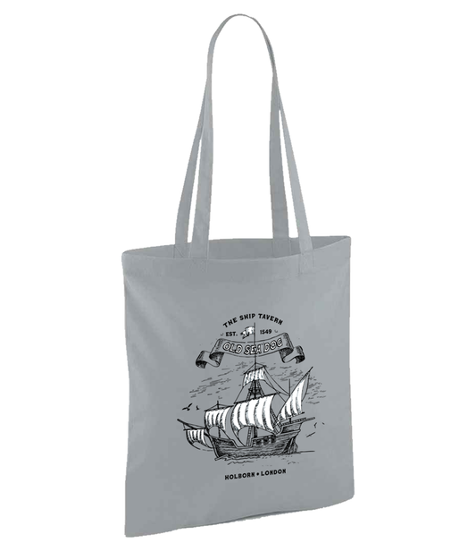 "Old Sea Dog" Sailing Ship Tote Bag - Grey